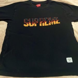 black supreme embroidered fire logo tee